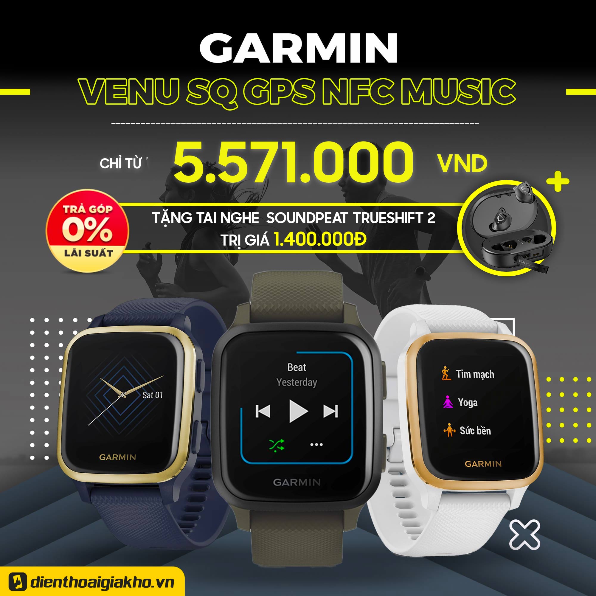 Garmin Watch Venu Sq GPS NFC Music Chính Hãng
