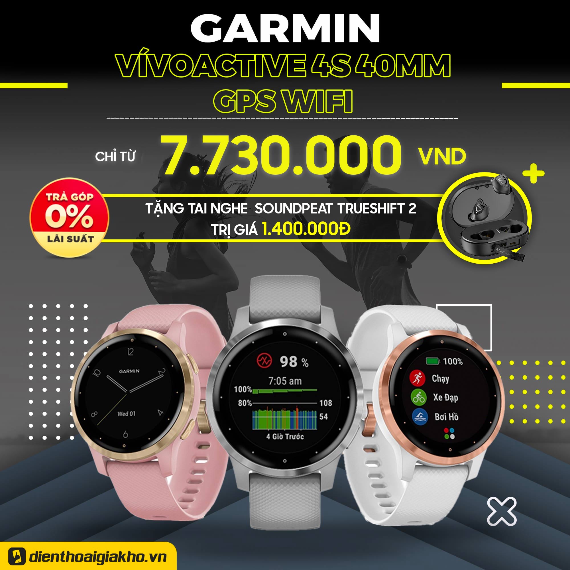 Garmin Watch vívoactive 4S 40mm GPS Wi-Fi Chính Hãng
