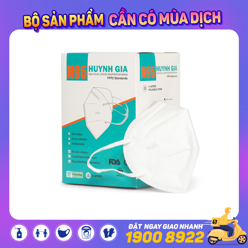 Khẩu Trang Y tế N95, 5 Lớp Huỳnh Gia, Hàng Xuất Khẩu (Hộp 20 Cái)