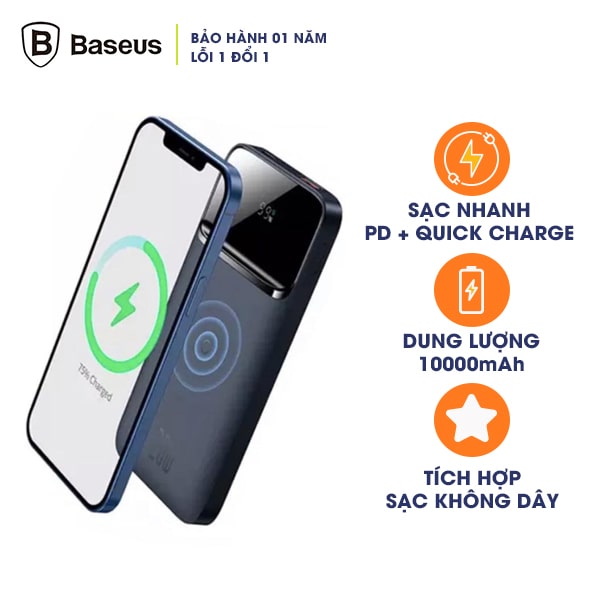Sạc Dự Phòng Không Dây Baseus 20W Magnetic Wireless Power Bank 10.000mAh - Hàng Chính Hãng Nguyên Hộp