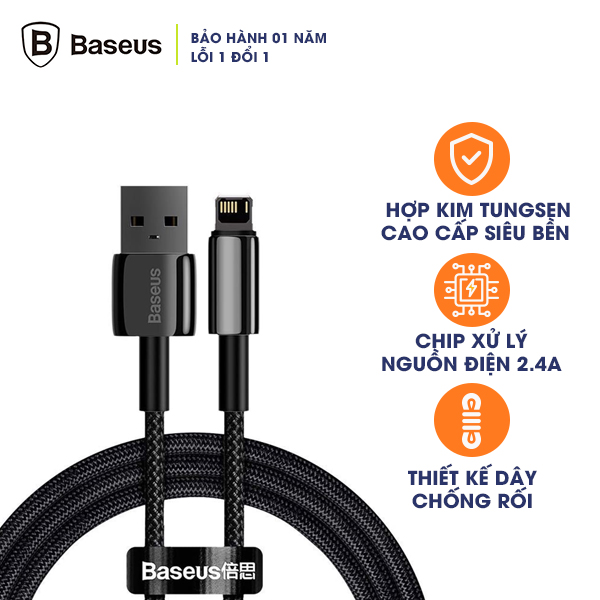 Cáp Baseus Tungsten Gold Fast Charging USB-Lightning 2.4A (1m)