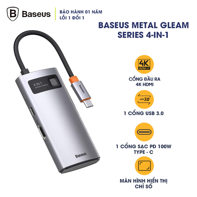 Cổng chuyển Baseus Metal Gleam Series 4-in-1