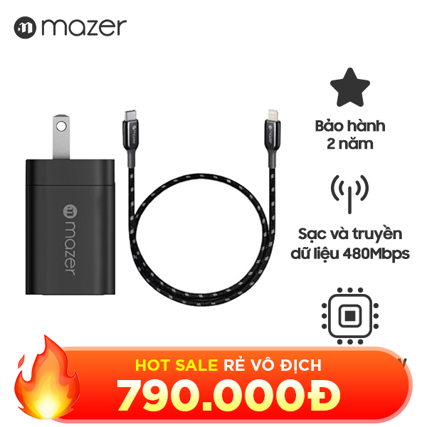 Combo Cốc Sạc Mazer 33W và Cáp Sạc Mazer USC-C to Lightning 1.2M