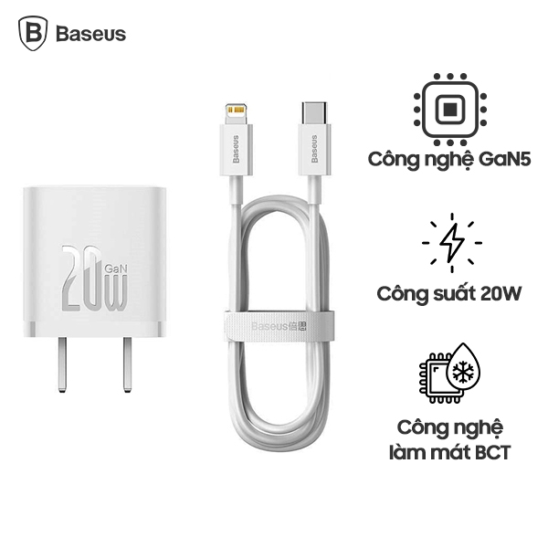 Bộ Sạc Kèm Cáp BASEUS GaN5 Fast Charger 1C 20W