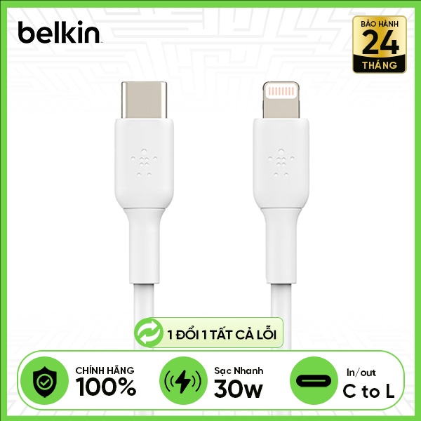 Cáp BELKIN Type-C To Lightning MFI 30W 1m (CAA003)