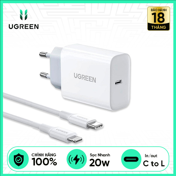Bộ Sạc Nhanh UGREEN PD 20W C To Lightning MFI CD137