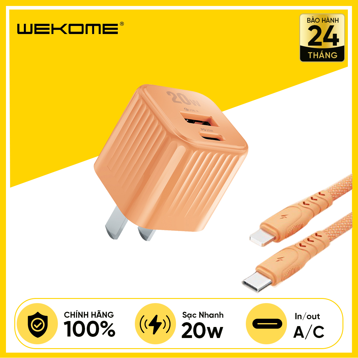 Bộ Sạc Kèm Cáp WEKOME Cáp Dù Lightning PD20W WP-U129