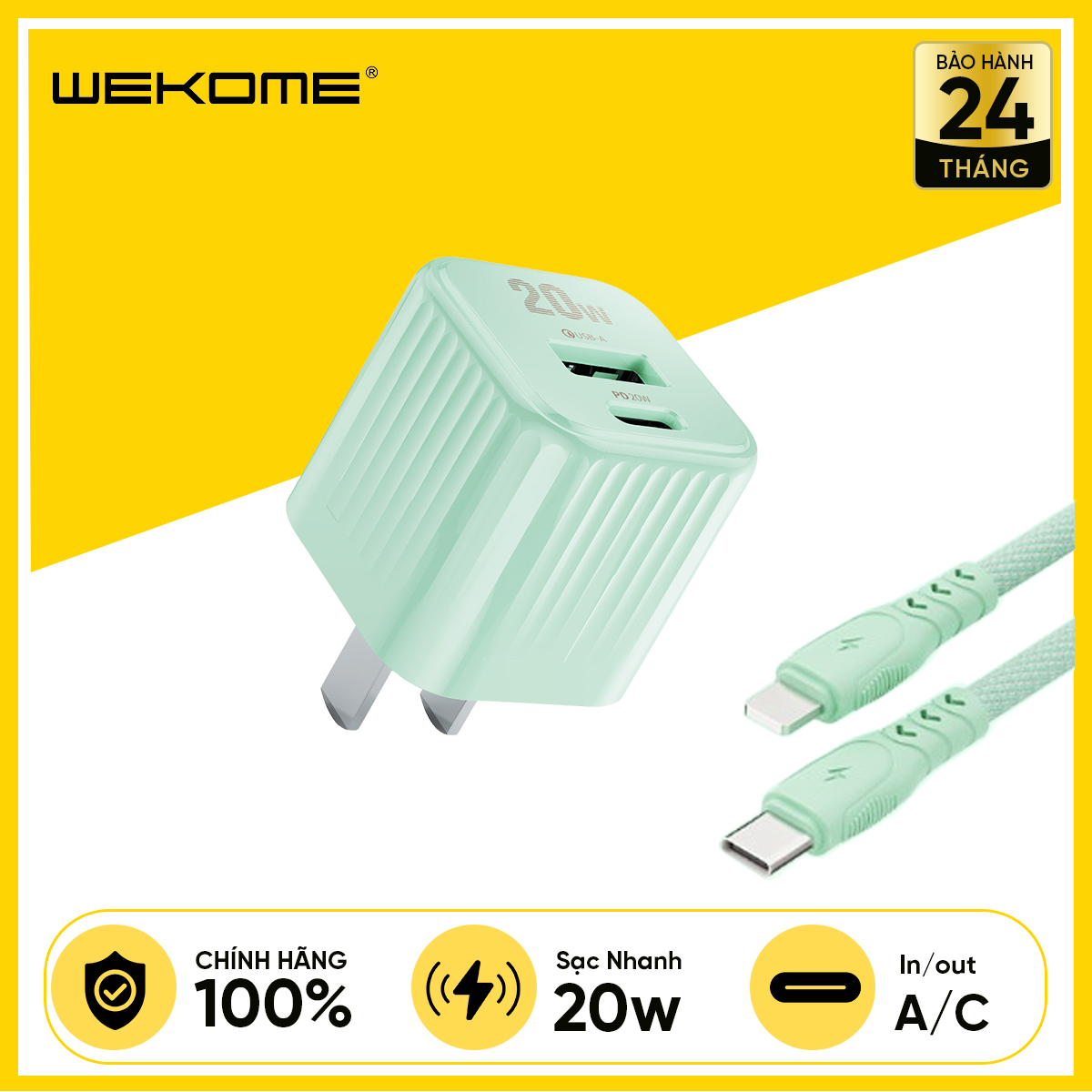 Bộ Sạc Kèm Cáp WEKOME Cáp Dù Lightning PD20W WP-U129