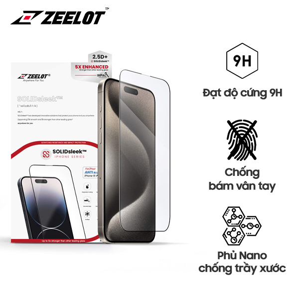 Miếng Dán Cường Lực Chống Vân Tay Solidsleek Zeelot cho iPhone 16 Series