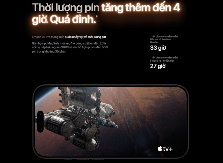 dung lượng pin iphone 16 pro max