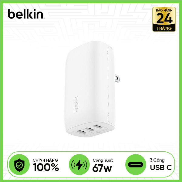 Củ sạc nhanh BELKIN Trial 3 x USB-C PD 3.1 PPS GaN 67W