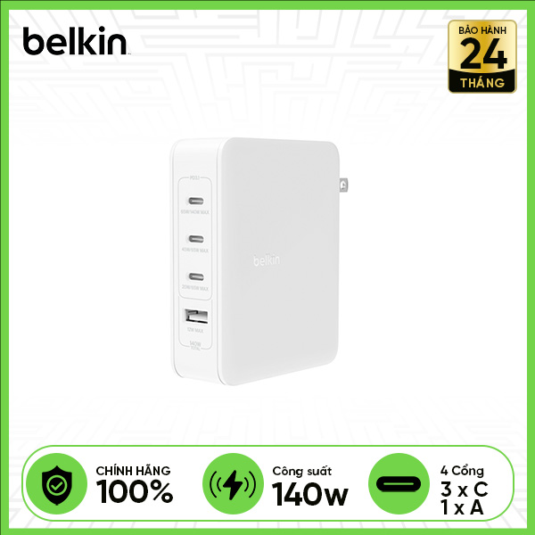 Củ sạc nhanh BELKIN BoostCharge 3 x USB-C 1 x USB-A 140W