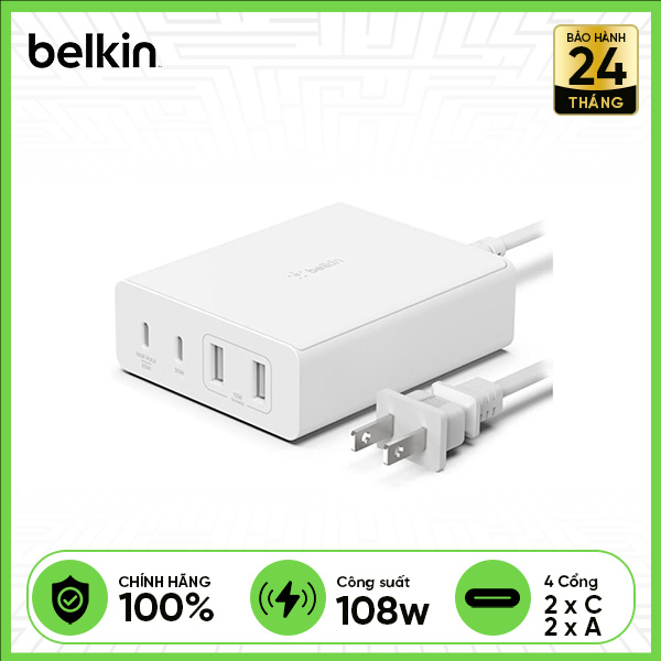 Củ sạc nhanh BELKIN 4 Cổng BoostCharge 2 x USB-C 2 x USB-A 108W