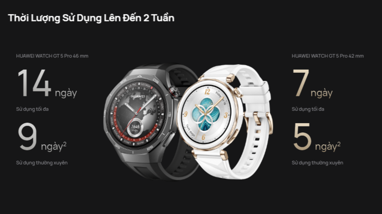 dung lượng pin huawei watch gt 5 pro