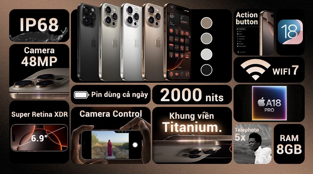 điểm nâng cấp trên iphone 16 pro max