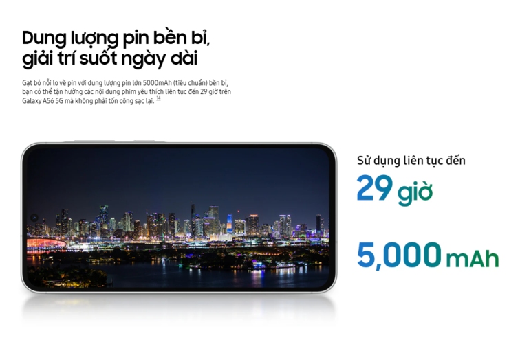 dung lượng pin Samsung Galaxy A56