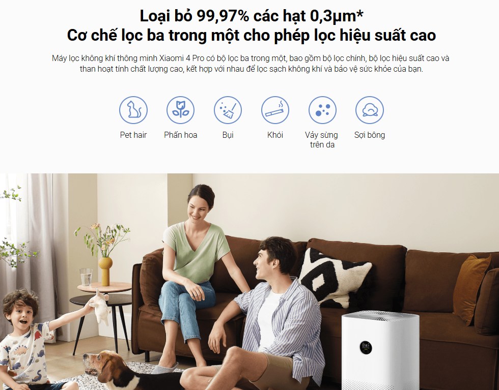 Công nghệ lọc ba trong một: Loại bỏ 99,97% hạt bụi mịn