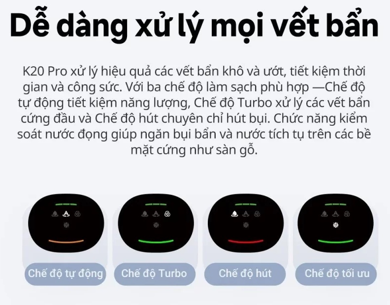 Bốn chế độ làm sạch, tùy chỉnh linh hoạt
