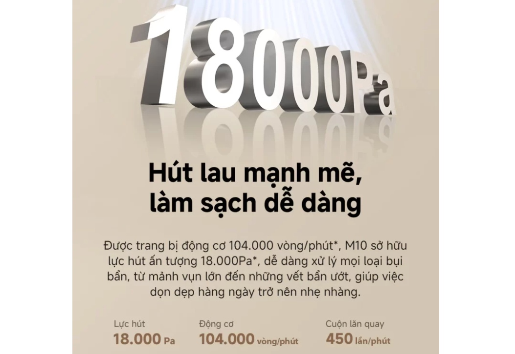 Lực hút mạnh mẽ, làm sạch mọi bề mặt