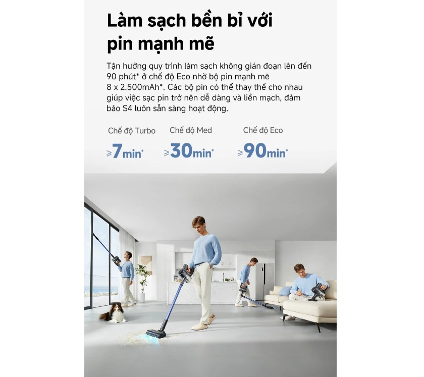 Làm sạch mạnh mẽ với pin bền bỉ