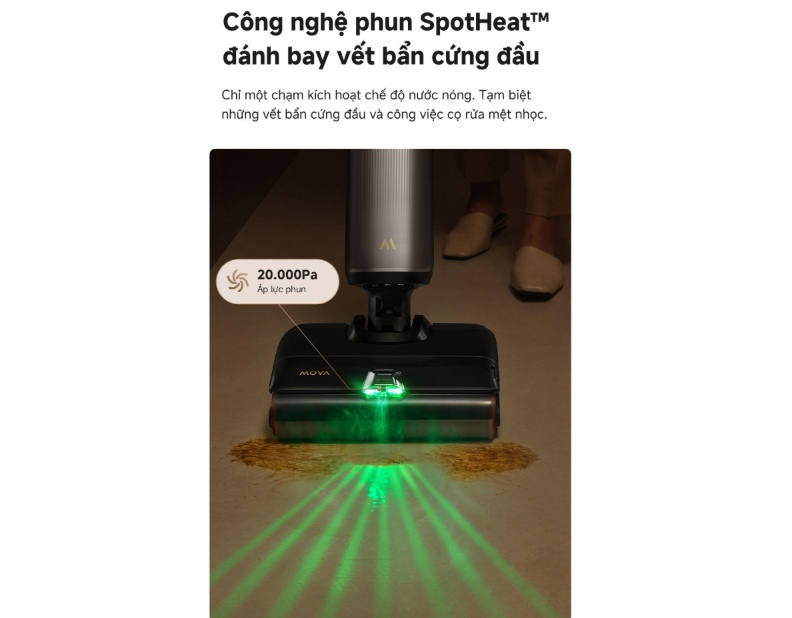 Lực hút mạnh mẽ 20.000Pa làm sạch vượt trội