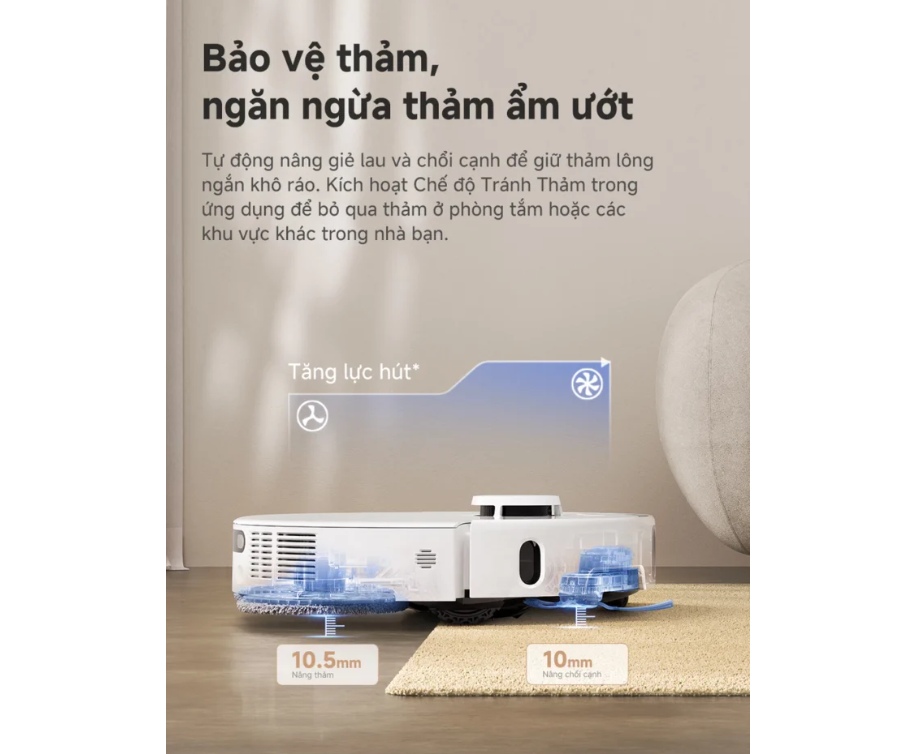 Tự động nâng giẻ lau bảo vệ thảm luôn khô ráo
