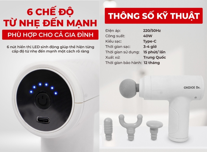 6 chế độ massage – Tùy chỉnh lực dễ dàng