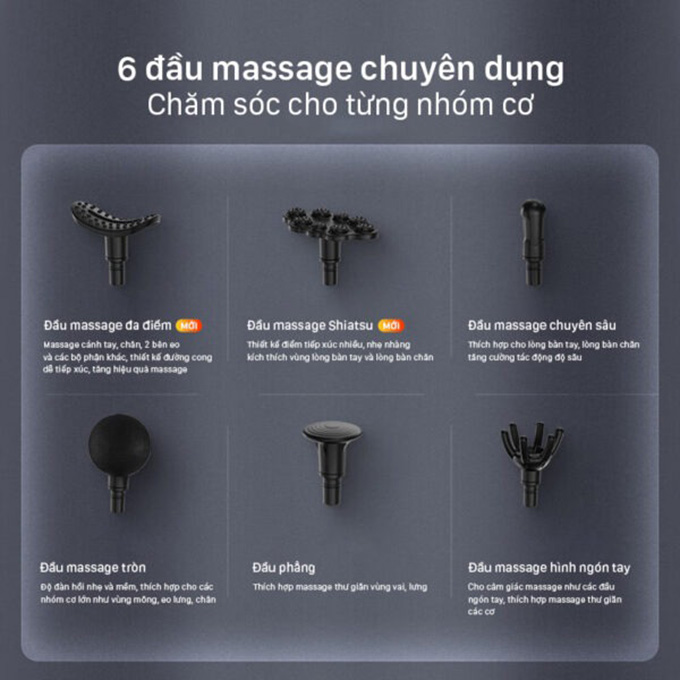 Sáu đầu massage chuyên biệt cho từng vùng cơ