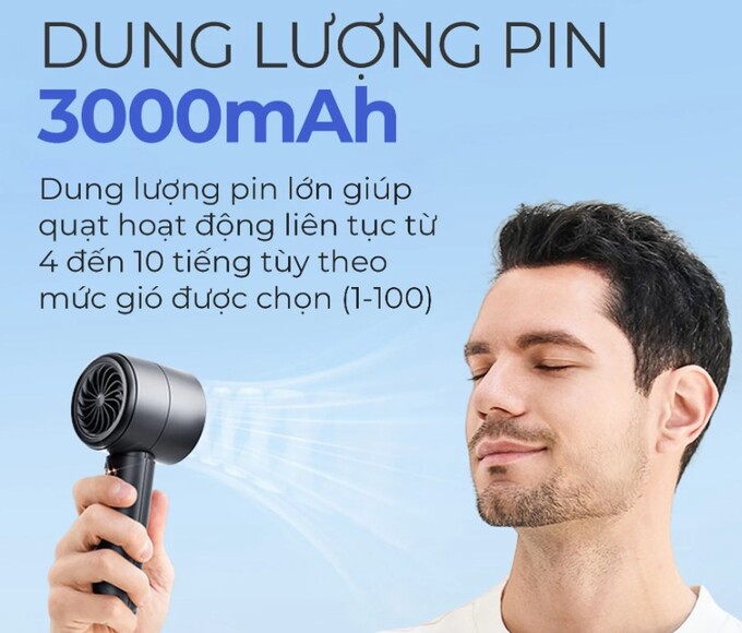 Dung lượng pin 3000mAh, sử dụng liên tục 4–10 tiếng