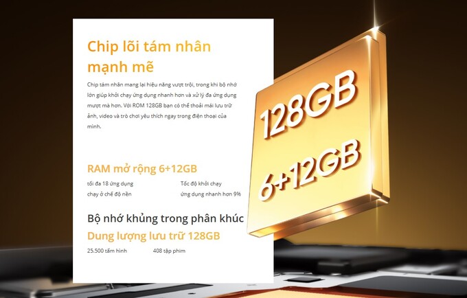 Dung lượng lưu trữ lớn với ROM 128GB