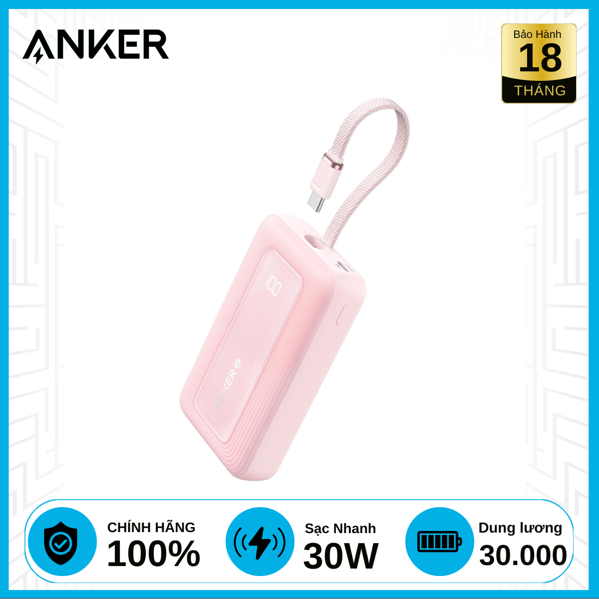 Pin sạc dự phòng Anker Zolo A1689 20000mAh 30W 1A1C chính hãng