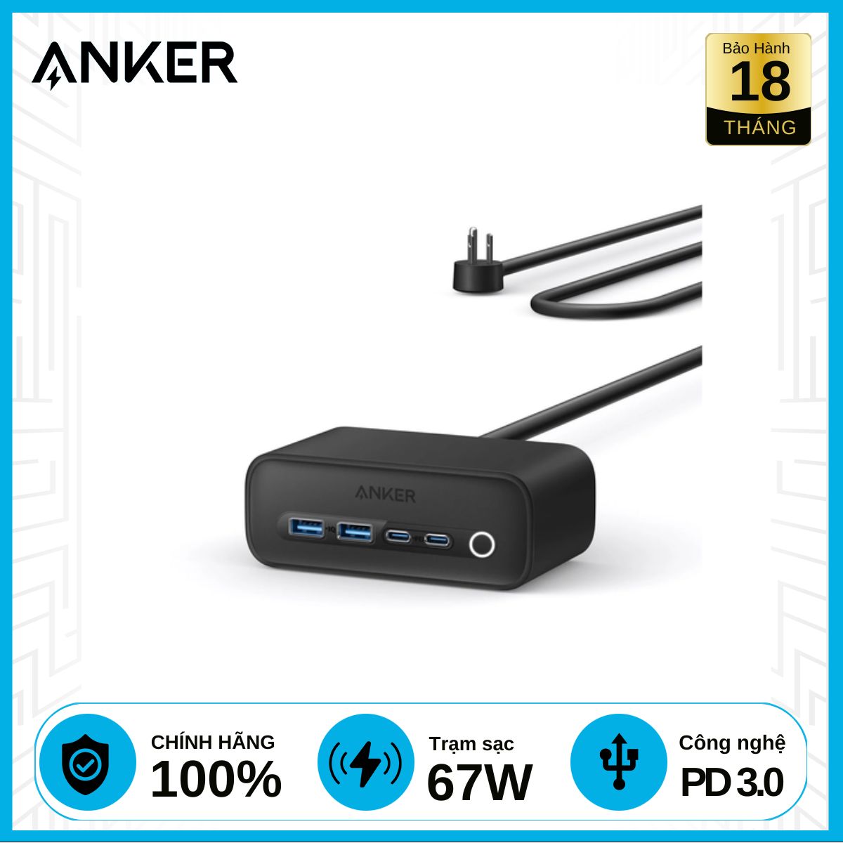 Đế Sạc Anker 525 A91C0 3AC 2A 2C 67W Chính Hãng