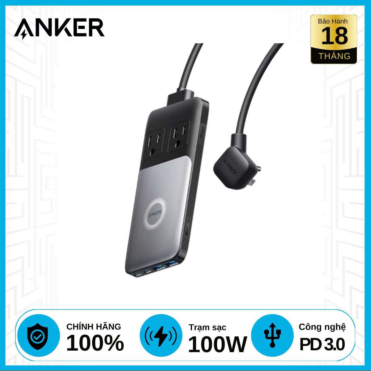 Đế Sạc Anker 727 GaN Prime 2AC + 2C + 2A 100W A9126 Chính Hãng