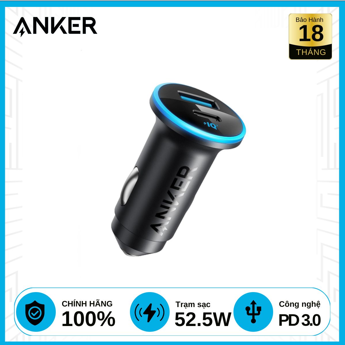 Sạc Ô tô Anker 323 1C1A 52.5W A2735 Chính Hãng