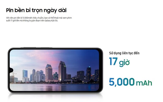 Pin 5.000mAh bền bỉ cùng thời gian sử dụng dài