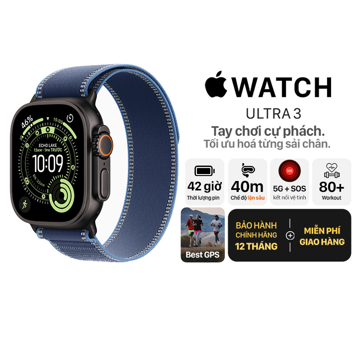 Apple Watch Ultra 3 49mm GPS + Cellular Viền Titanium Đen - Dây Trail Chính Hãng Apple Việt Nam