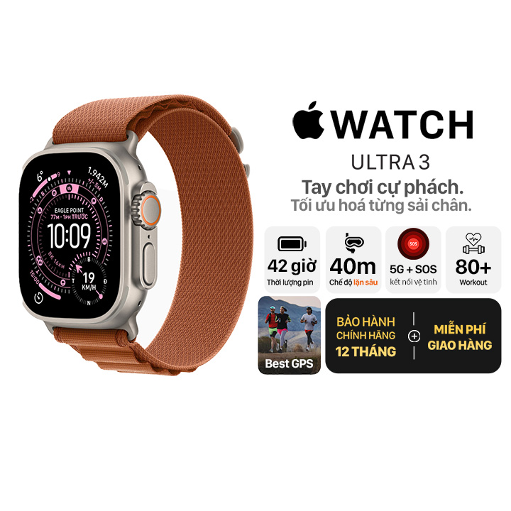 Apple Watch Ultra 3 49mm GPS + Cellular Viền Titanium Tự Nhiên - Dây Alpine Chính Hãng Apple Việt Nam