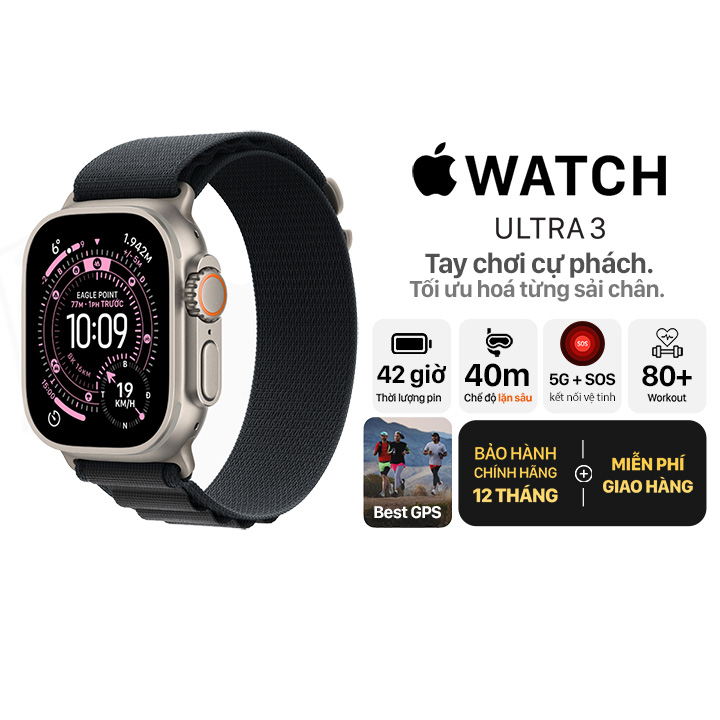 Apple Watch Ultra 3 49mm GPS + Cellular Viền Titanium Tự Nhiên - Dây Alpine Chính Hãng Apple Việt Nam