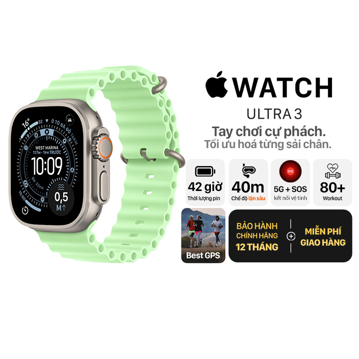 Apple Watch Ultra 3 49mm GPS + Cellular Viền Titanium Tự Nhiên - Dây Ocean Chính Hãng Apple Việt Nam