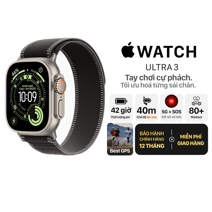 Apple Watch Ultra 3 49mm GPS + Cellular Viền Titanium Tự Nhiên - Dây Trail Chính Hãng Apple Việt Nam