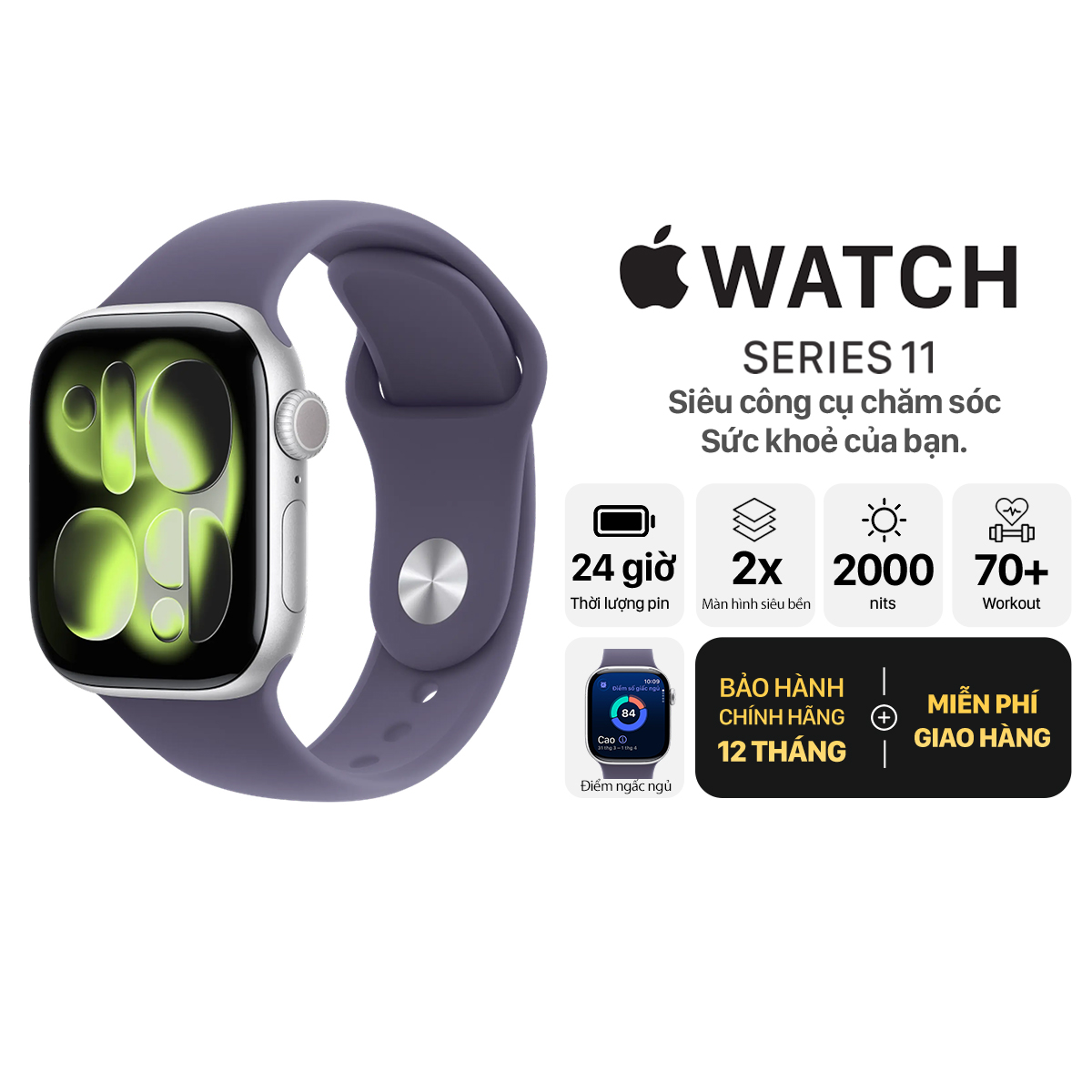 Apple Watch Series 11 46mm GPS Viền Nhôm Dây Cao Su Chính Hãng Apple Việt Nam