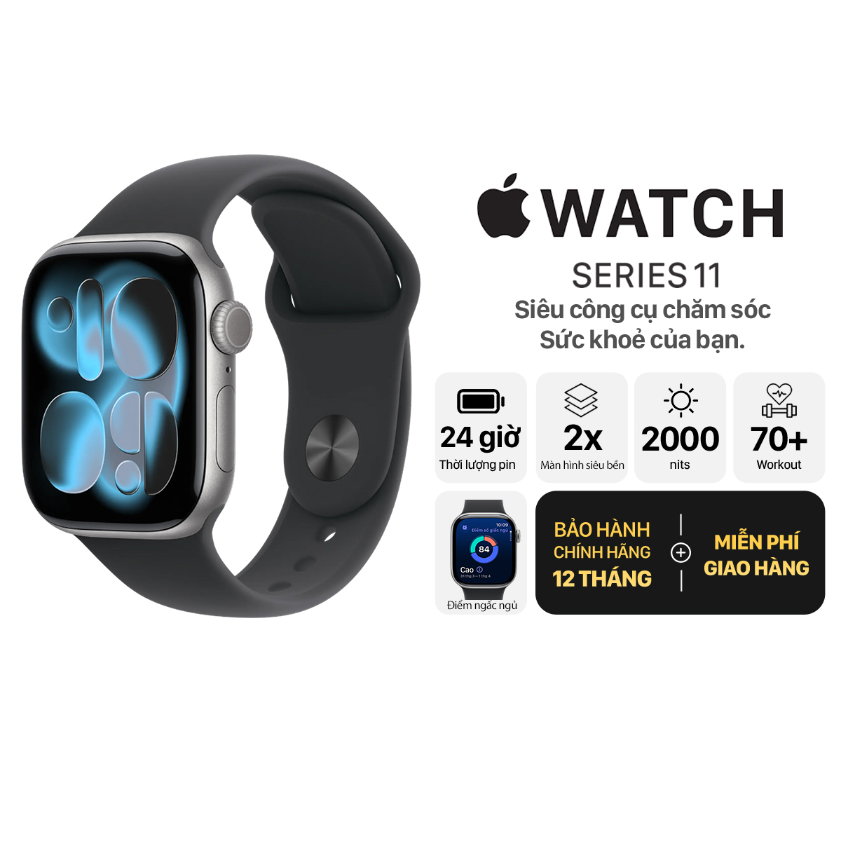 Apple Watch Series 11 46mm GPS + Cellular Viền Nhôm Dây Cao Su Chính Hãng Apple Việt Nam