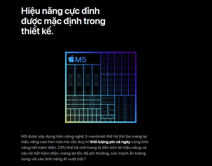Chip Apple M5 – Hiệu năng bứt phá, xử lý AI mạnh mẽ
