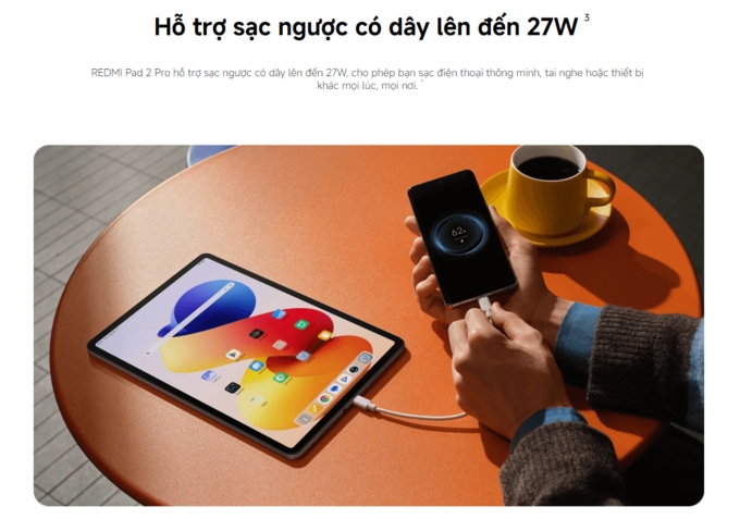 Hỗ trợ sạc ngược c&oacute; d&acirc;y 27W