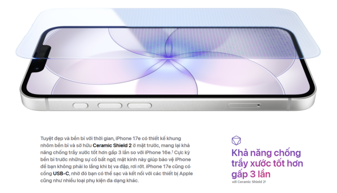 thiết kế Ceramic Shield 2 iphone 17e
