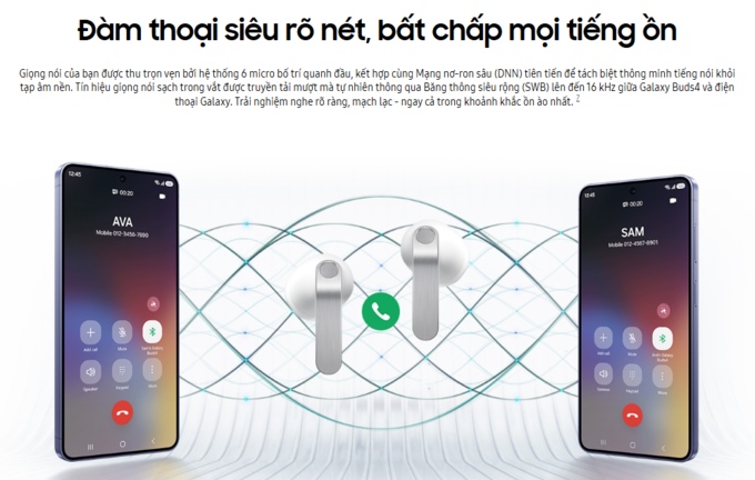 Galaxy Buds4 đ&agrave;m thoại r&otilde; n&eacute;t