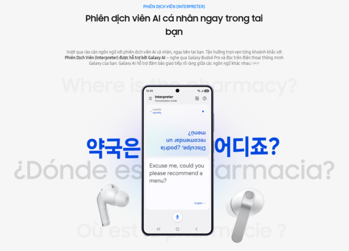 phi&ecirc;n dịch AI tr&ecirc;n Galaxy Buds4 Pro
